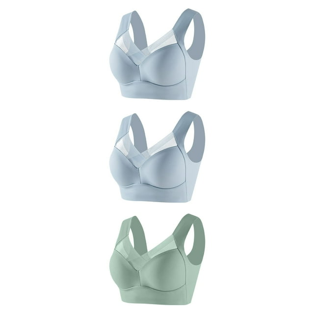 FAIWAD 3 Pack Womens Plus Size Bra Wirefree Mesh Patchwork Bralettes Full Coverage Everyday Stretch Sports Yoga Underwear