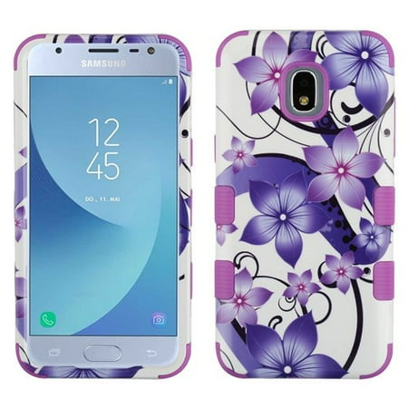 Hibiscus Flowers Care Samsung Galaxy J3 2018, J337, J3 V, J3 3rd Gen, J3 Star, J3 Achieve, Express Prime 3 Phone Case Tuff Hybrid Shockproof Dual Layer Soft Protective Hard Case Cover Hibiscus Flowers Purple Phone Case ()