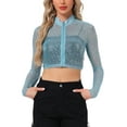 thumbnail image 1 of INSPIRAR CHIC Top Sheer de Mujeres para Halloween y Navidad con Brillo, Cuello Alto, Chaqueta Cortada, Color Azul Lago, 1 of 5