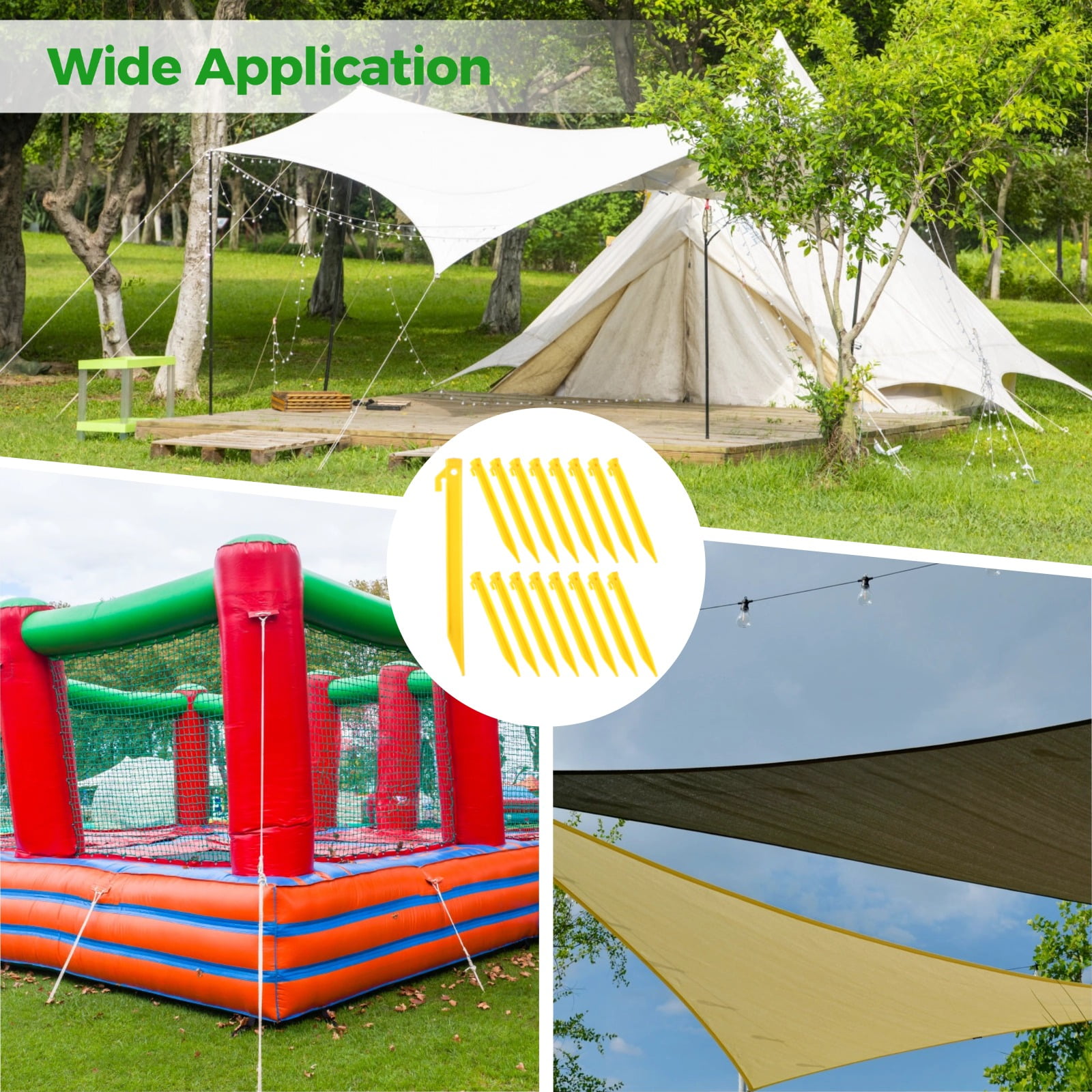 50 Pcs Heavy Duty Plastic Tent Stakes | 9" Wind-Resistant Pegs with Secure Hook Design, Unbreakable and Inflexible Tent Spikes for Camping Patio, Garden, Canopies, Grassland, Outdoor