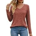 thumbnail image 2 of Dyfzdhu Long Sleeve T Shirts for Women T Shirt Trendy V Neck Tops Solid Color Casual Blouses Red, 2 of 6