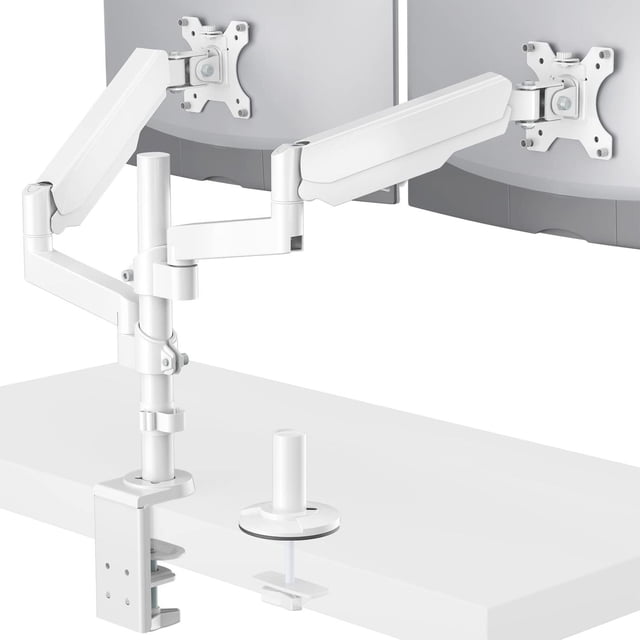 Soporte para Monitor Doble WALI Blanco con Resorte de Gas Ajustable hasta 32 Pulgadas y 8 kg Ergonóm