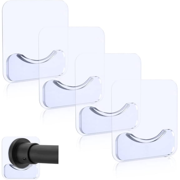 Adhesive Shower Curtain Rod Holder, 4 count Tension Rod Holders, No Drilling | Invisible Rod Retainer, Transparent Wall Mount Holder for Shower Curtain Rod(Rod Not Included)