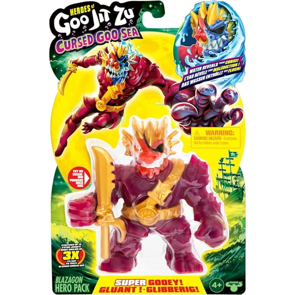 Heroes of Goo Jit Zu Maudit Goo Sea Super Gooey, Goo Rempli Jouet Blazagon Action Figure Hero Pack avec Visage Changeant de Couleur Qui Révèle Sa Malédiction Étirer 3 Fois Sa Taille