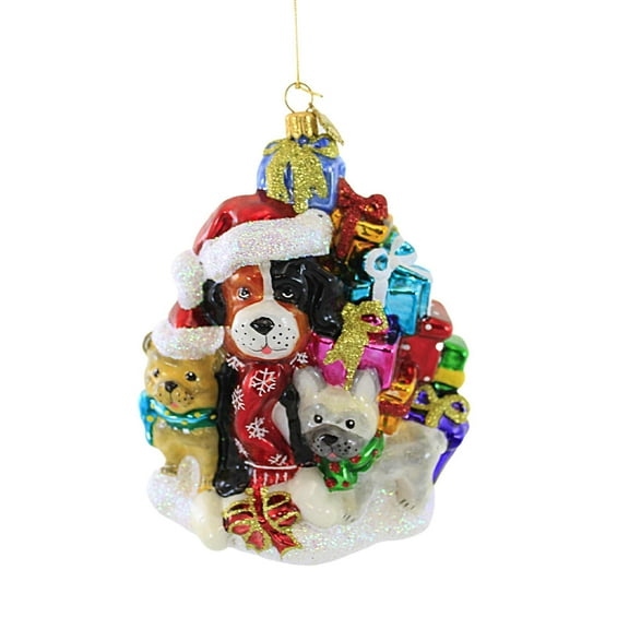 Huras Christmas With The Dogs Glass Ornament St Bernard Boxer Hf901