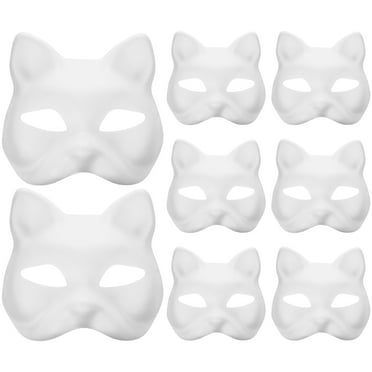 8pcs White Cat Face Masks DIY Handmade Masks Masquerade Supplies for Party