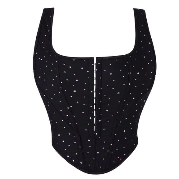 lcziwo Women Fitted Tank Tops Cotton Sequins Wide Strap Corset Tops Summer Prom Party Cropped Going Out Camisole Black L