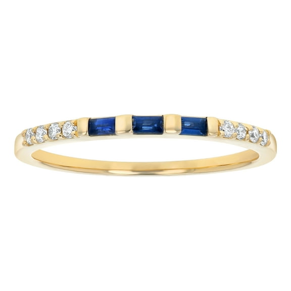 14K Yellow Gold 1/5 carat Diamonds and Blue Sapphires Semi Eternity Band Ring by Hollywood Hills Jewelers
