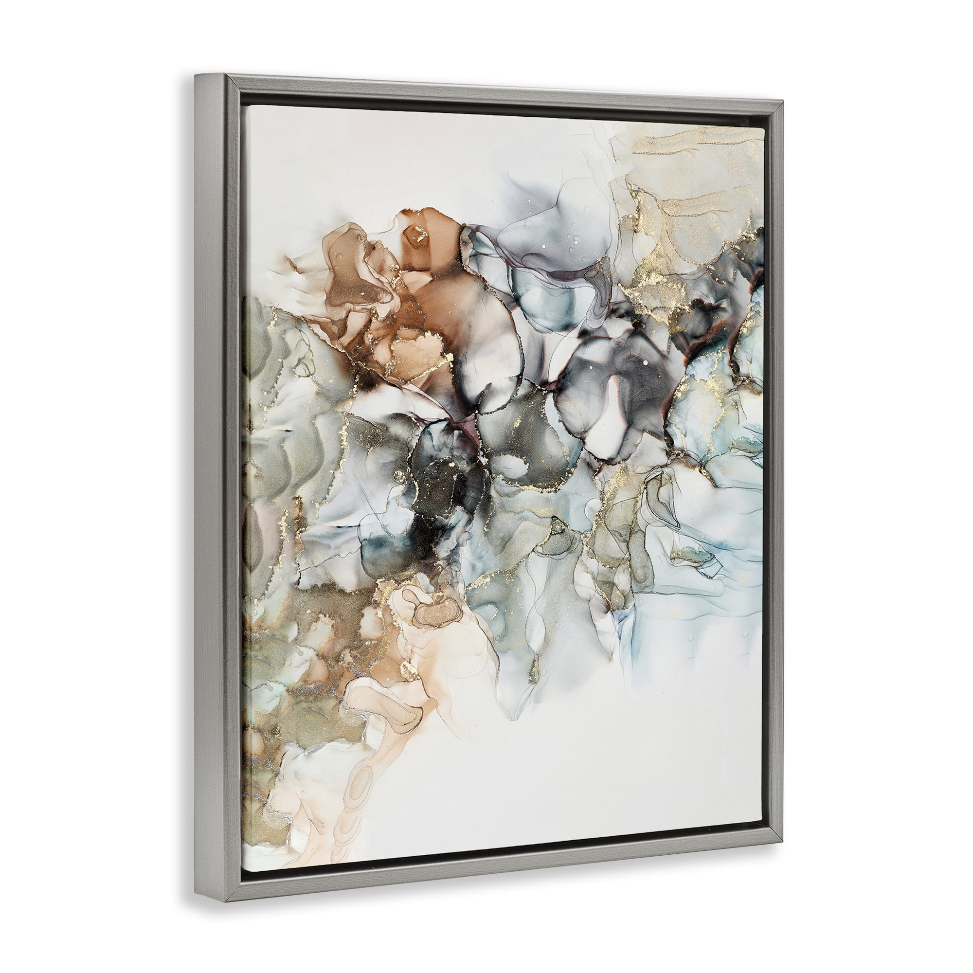 Stupell Industries Fluid Abstract Glam Detail Abstract Painting Gray Floater Framed Canvas Art Print Wall Art, 25 x 31
