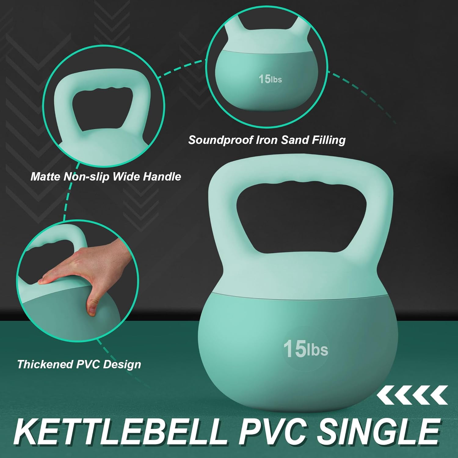 Soges Soft Kettlebells,Iron Sand Filled Weights Strength Training Kettlebells,Shock-Proof Weights and Wide-Grip Handle,Fitness Soft Kettlebells for Women Men,Home Gym Kettlebells,Green,15LBS