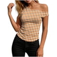 thumbnail image 2 of Yertdoel Sleeveless Tops for Women Fashion Checkered Print Off the Shoulder Slim Fitted Tank Top Party Cozy Summer Tops Casual Shirts, 2 of 7