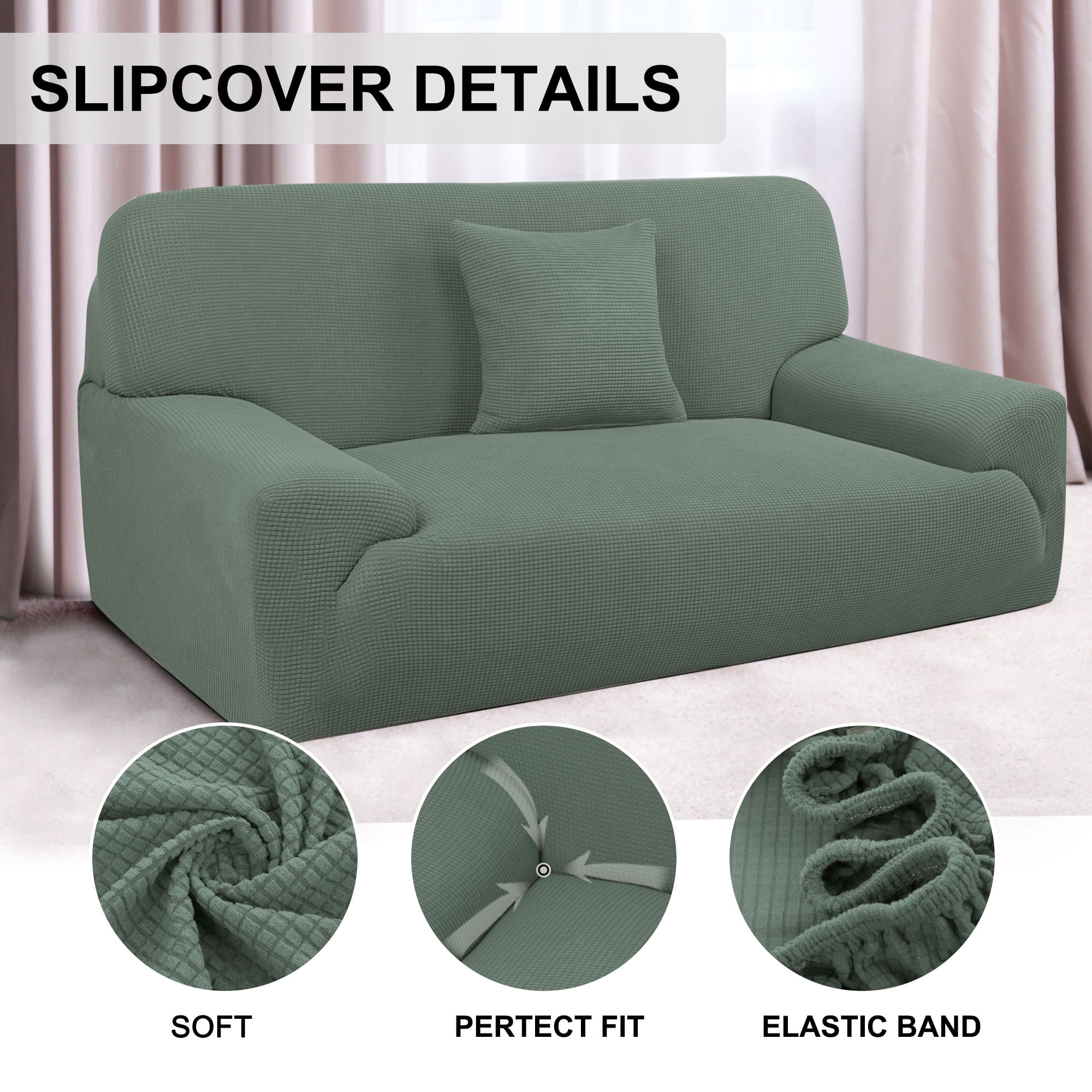 PiccoCasa Jacquard Sofa Covers Strech Thick Couch Slipcover, Cyan Large