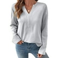 thumbnail image 2 of V-Neck Sweatshirt Women Casual Soft Fleece Pullover Tops Fall Sweatshirts Solid Color Long Sleeve Winter Shirt, 2 of 8