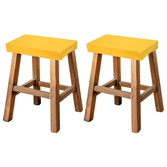Uxcell Bar Stool Cover Rectangle, Stretch Washable Saddle Counter Vanity Barstool Slipcover Seat Cushion Protector with Elastic Band for Wooden Metal Bench Chair(Yellow, 2Pcs)