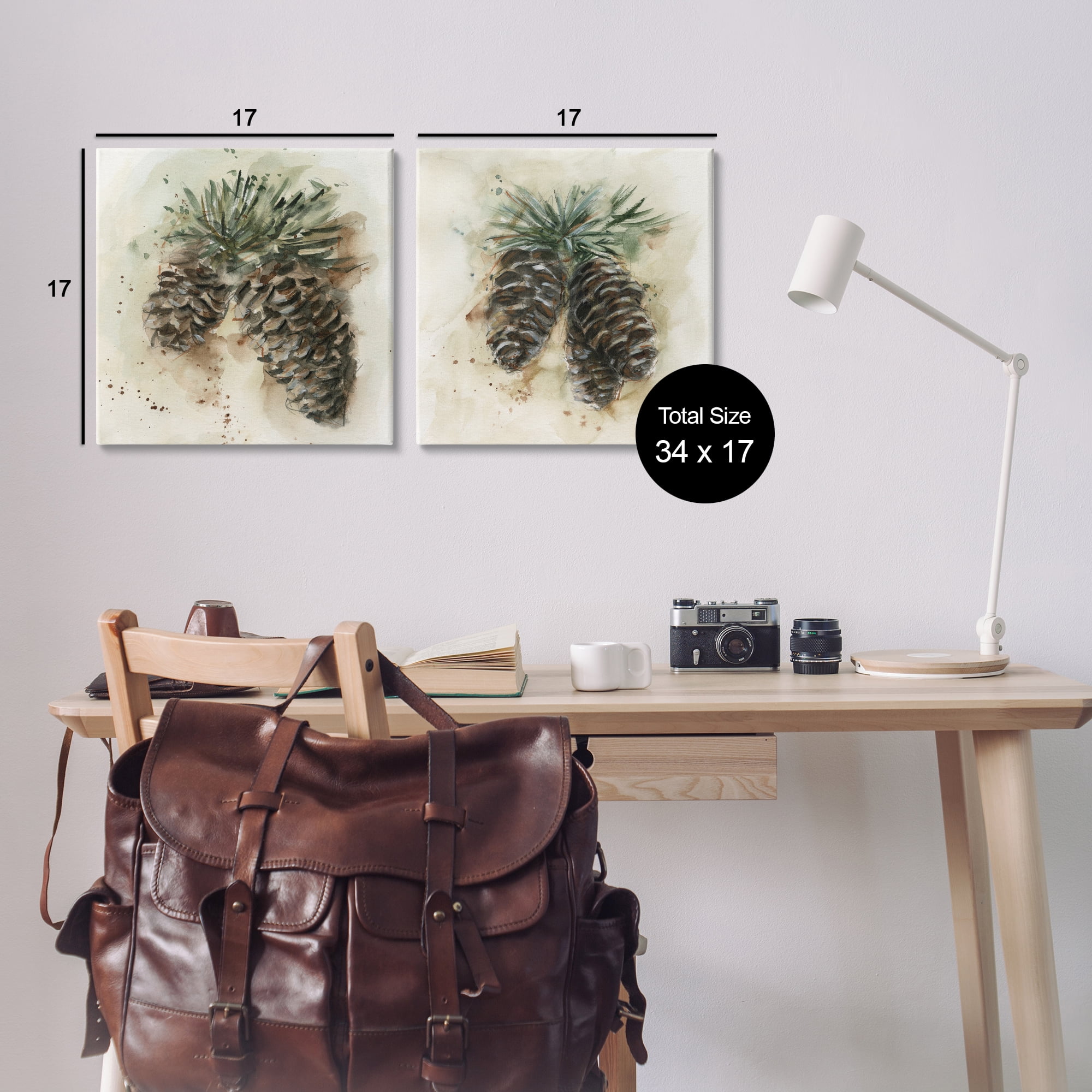 Stupell Industries Watercolor Drawing Pine Cones Plants & Flowers Painting Wrapped Canvas Art Print Wall Art, 17 x 17, Set of 2