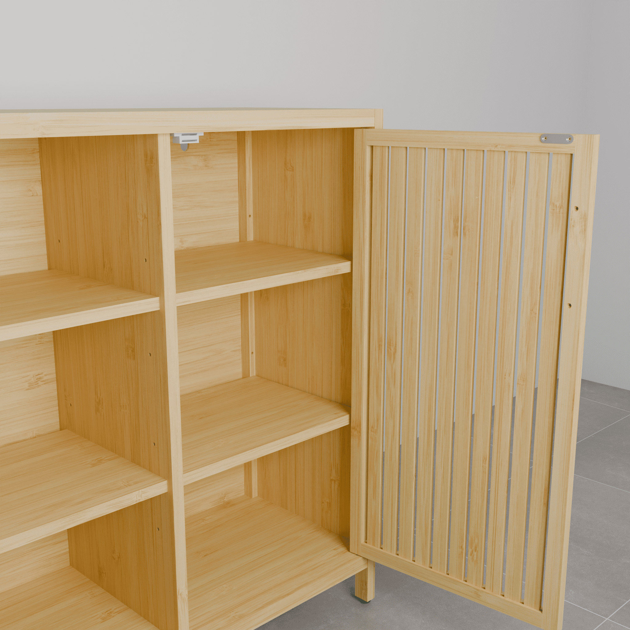 Yoneston Bamboo Shelf Storage Cabinet with Single Door, Home Office 3-Tier Open Shelves for Entryway, Bathroom, Living Room Natural