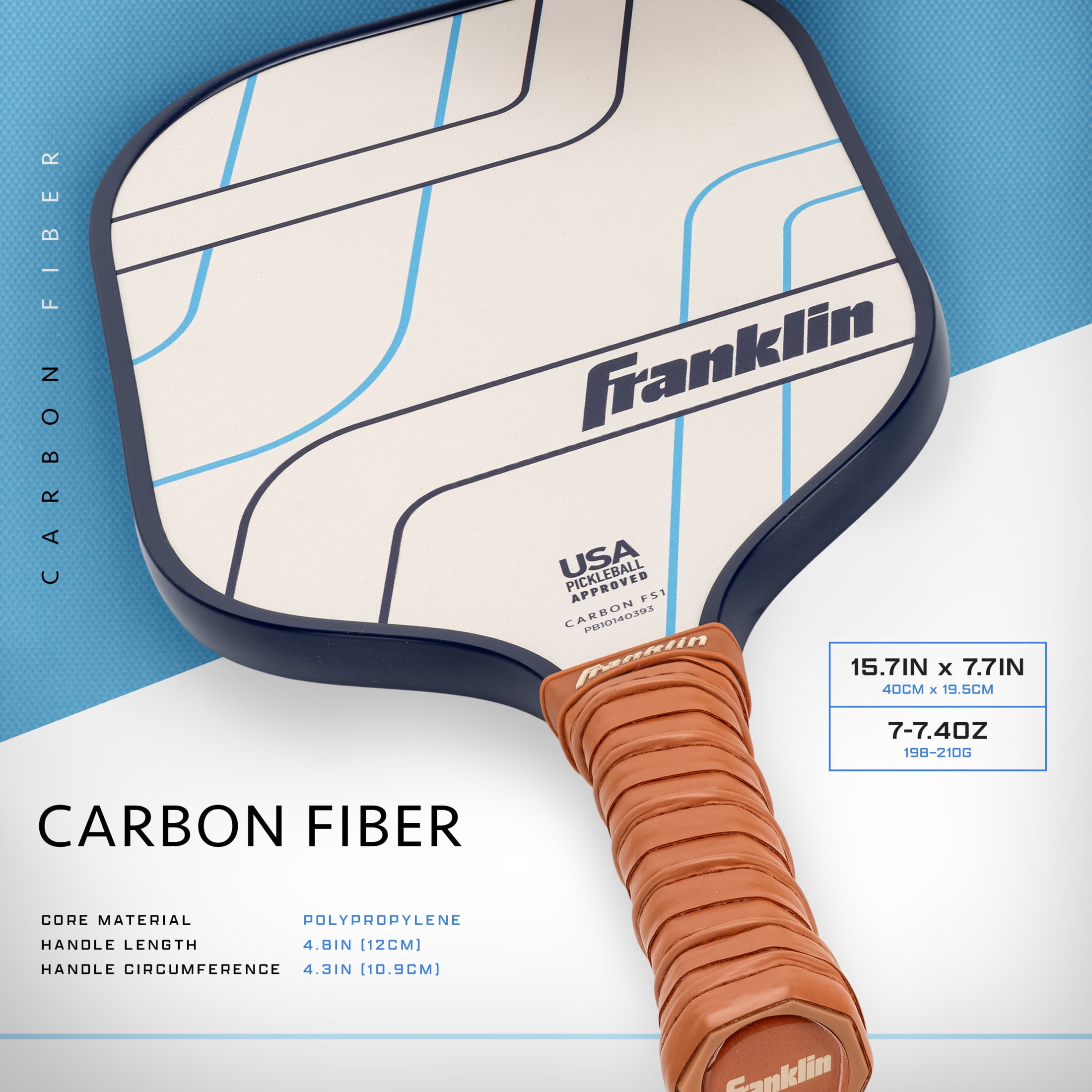 Franklin Sports Pickleball Paddle - Essentials Carbon Fiber Pickleball Paddle - Lightweight Pickleball Paddle USA Pickleball (USAP) Approved - Cream/Navy