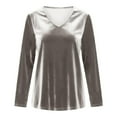 thumbnail image 3 of Velvet Tops for Women V Neck Velour Blouse Solid Casual Long Sleeve T Shirt (Silver XL), 3 of 3
