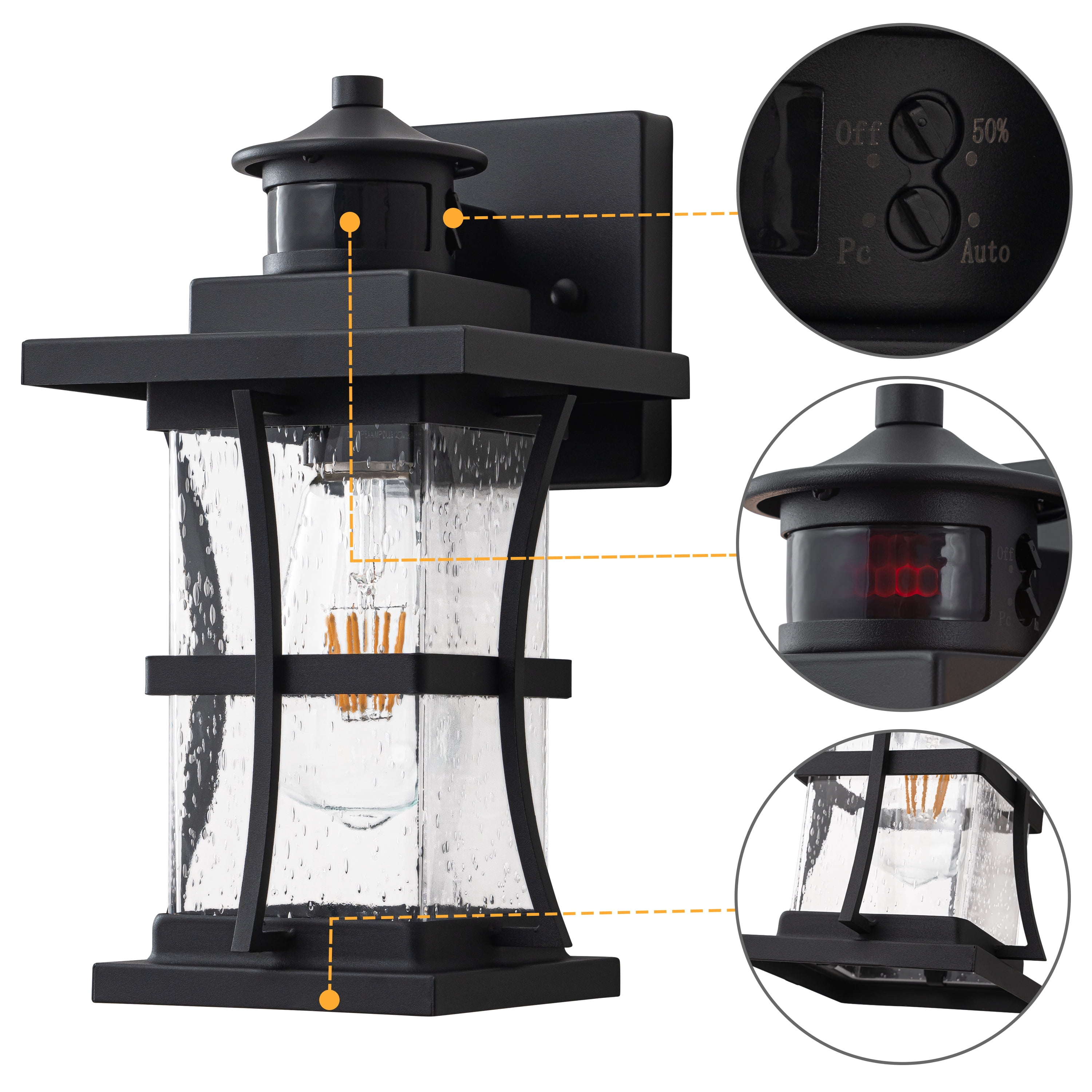 C Cattleya 2-Pack 11.25in. Motion Sensor Outdoor Wall Sconce, Dusk to Dawn Exterior Light Fixtures with Seeded Glass