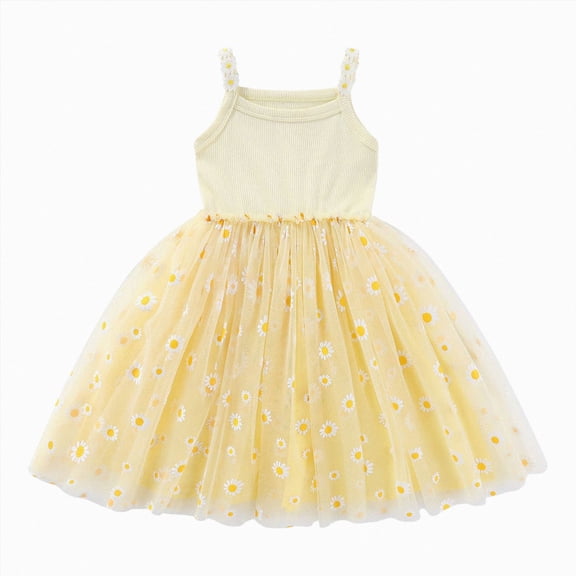 Splozh Dresses for Girls 3 6 12 18 24 Months 2T 3T 4T Toddler Baby Girls Dresses Pageant Mesh Tutu Dress Infant Wedding Baptism Tulle Dress,Yellow,6-12 Months