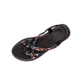 thumbnail image 3 of YgkuHd Women's Casual Flat Sandals Bohemian Style Twisted Braid Strap Floral Patterns Toe Post Adjustable Ankle Strap Black,5.5, 3 of 8