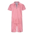 thumbnail image 3 of MNCEKFOD Two Piece Shorts Sets for Men Silm Fit Short Sleeves Zipper V Neck Shirts with Drawstring Shorts Leisure Tracksuit Pink L, 3 of 8
