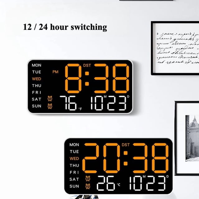 HLONK Digital Wall Clock Dual alarm clock Auto Dimming Temperature Date Week Timing Countdown LED Display for Living Room/Kitchen/Shop/ Warehouse/ Office Decor