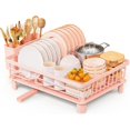 thumbnail image 1 of HELIAHOO Dish Drying Rack with Drain Board, Drying Rack Kitchen, 360° Rotatable Drain Spout, Saving-Space Stainless Steel Dish Drainers for Kitchen Counter, Pink AZ83-27561, 1 of 6