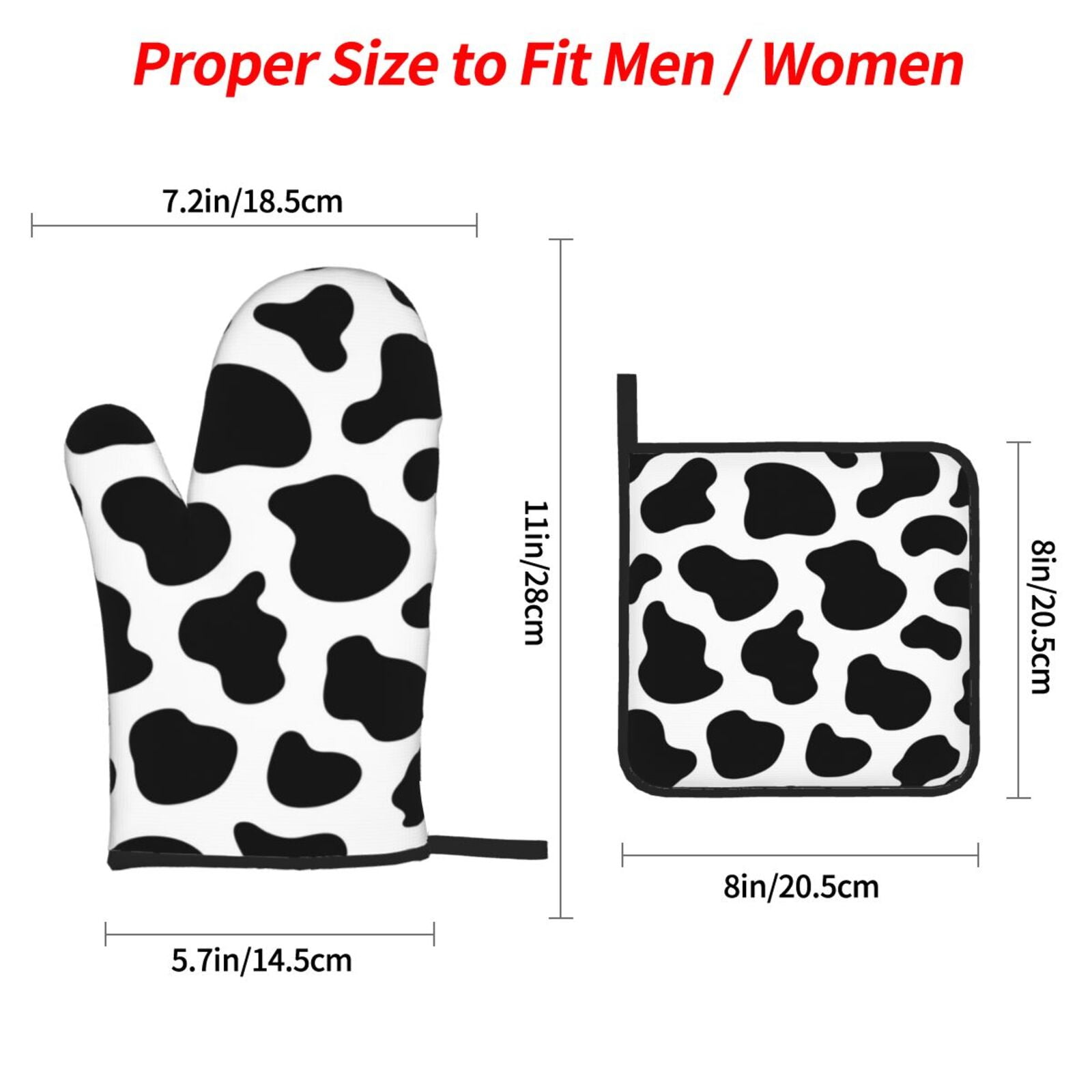 Black And White Cow Skin Print 4Pcs Oven Mitts and Pot Holders Sets Oven Kitchen Gloves Hot Pads for Cooking BBQ Baking Grilling
