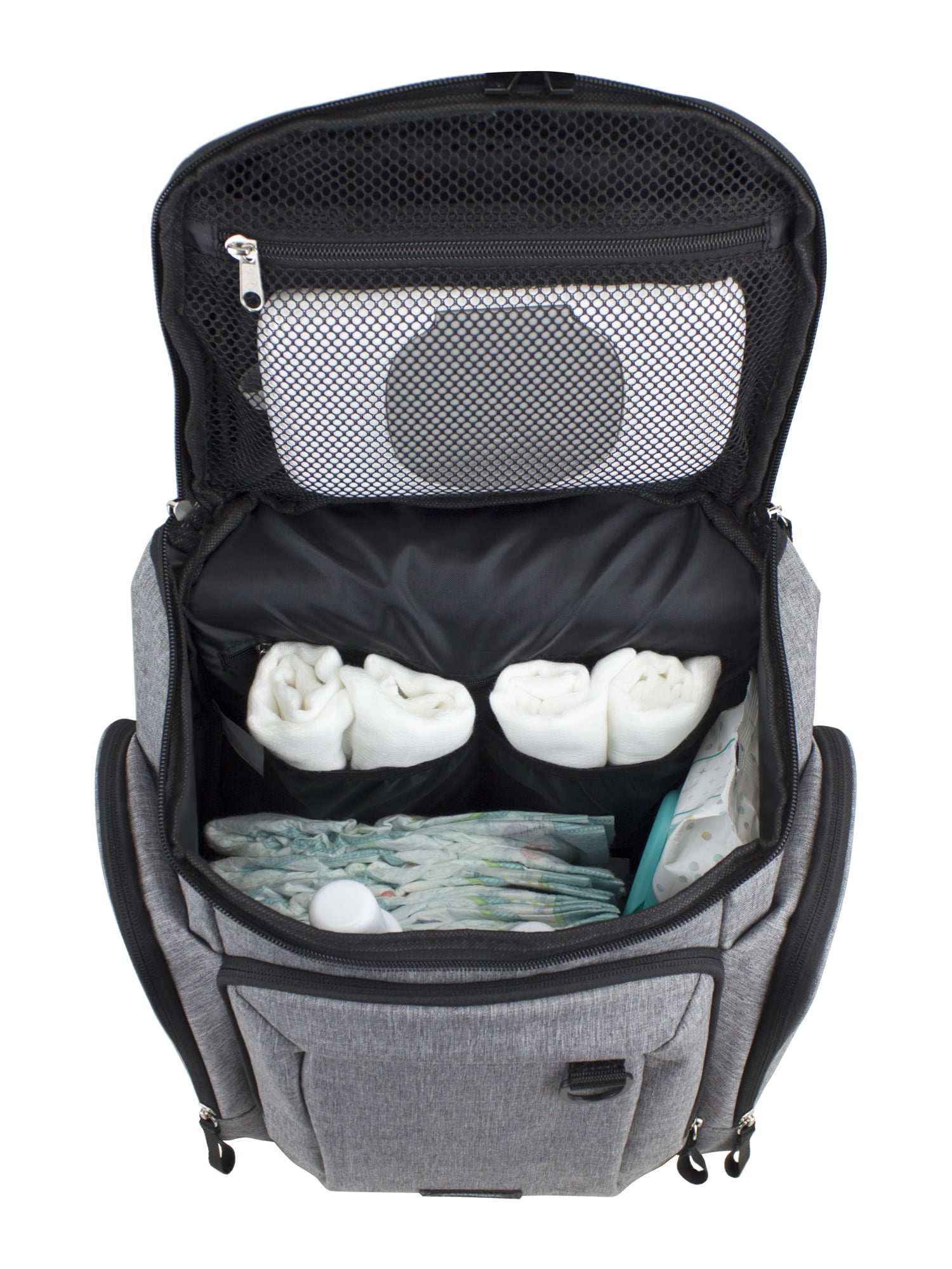 Eastsport Wooster St. Large Backpack Diaper Bag with Adjustable Shoulder Straps, Changing Pad, Stroller Straps, Insulated Zipper Pockets, Light Grey