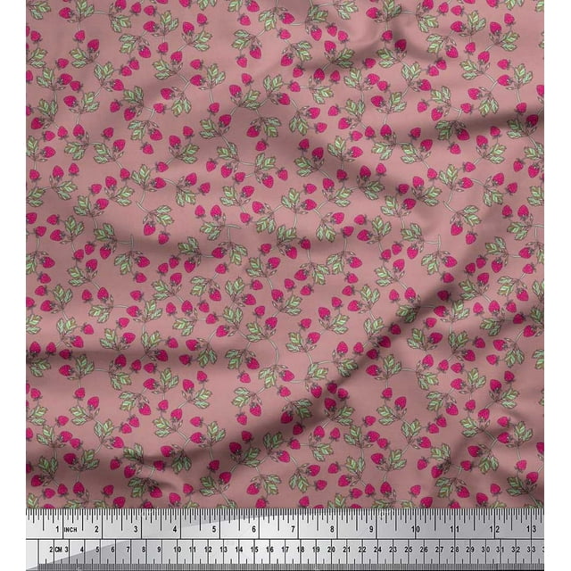 Soimoi Rayon Fabric Leaves & Strawberry Fruits Print Fabric by The Yard 42 Inch Wide