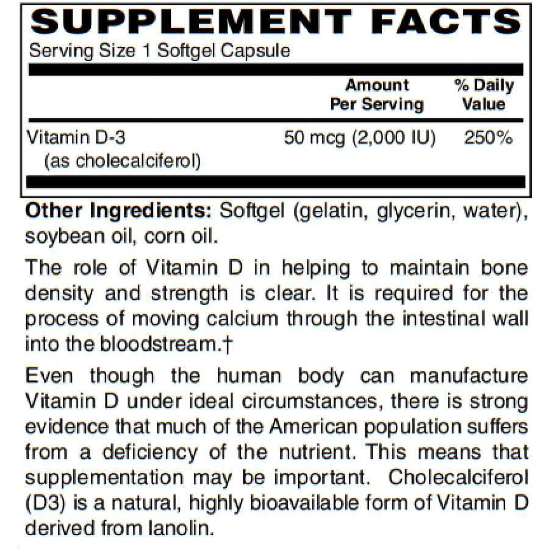 Vitamin D-3 50mcg (2,000 IU) - Easy Swallow Vegetarian Softgels by BariatricPal Size: 250 Count