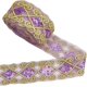 thumbnail image 1 of Cinta de encaje morado de 10 yardas con borde de encaje bordado y lentejuelas doradas de 63 mm de ancho., 1 of 9