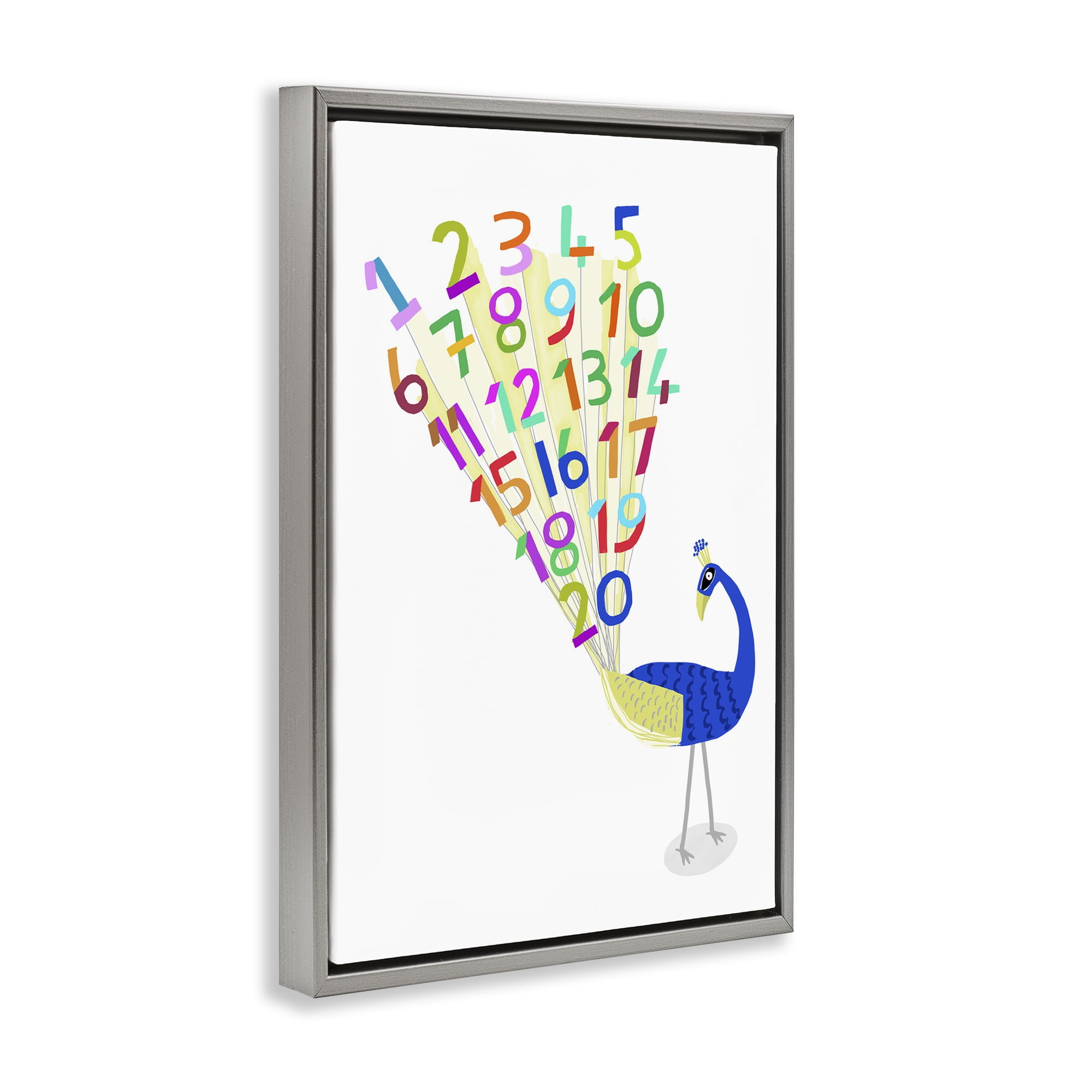 Stupell Industries Peacock with Numbers Animals & Insects Painting Gray Floater Framed Art Print Wall Art, 21 x 31