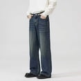 thumbnail image 2 of Bpyeka Men's Streetwear Wide-Leg Jeans, Casual Loose-Fit Denim Pants with Button & Zipper Fly, Belt Loops, 2 of 9