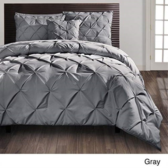 4 piece grey pinch pleated comforter queen set, chic plush pinched pleat pintuck diamond tufted