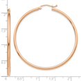 thumbnail image 2 of 10k Rose Gold Polished 2mm Lightweight Tube Hoop Earrings 53mm Long 2mm Thick Hoop Earring for Women, 2 of 2