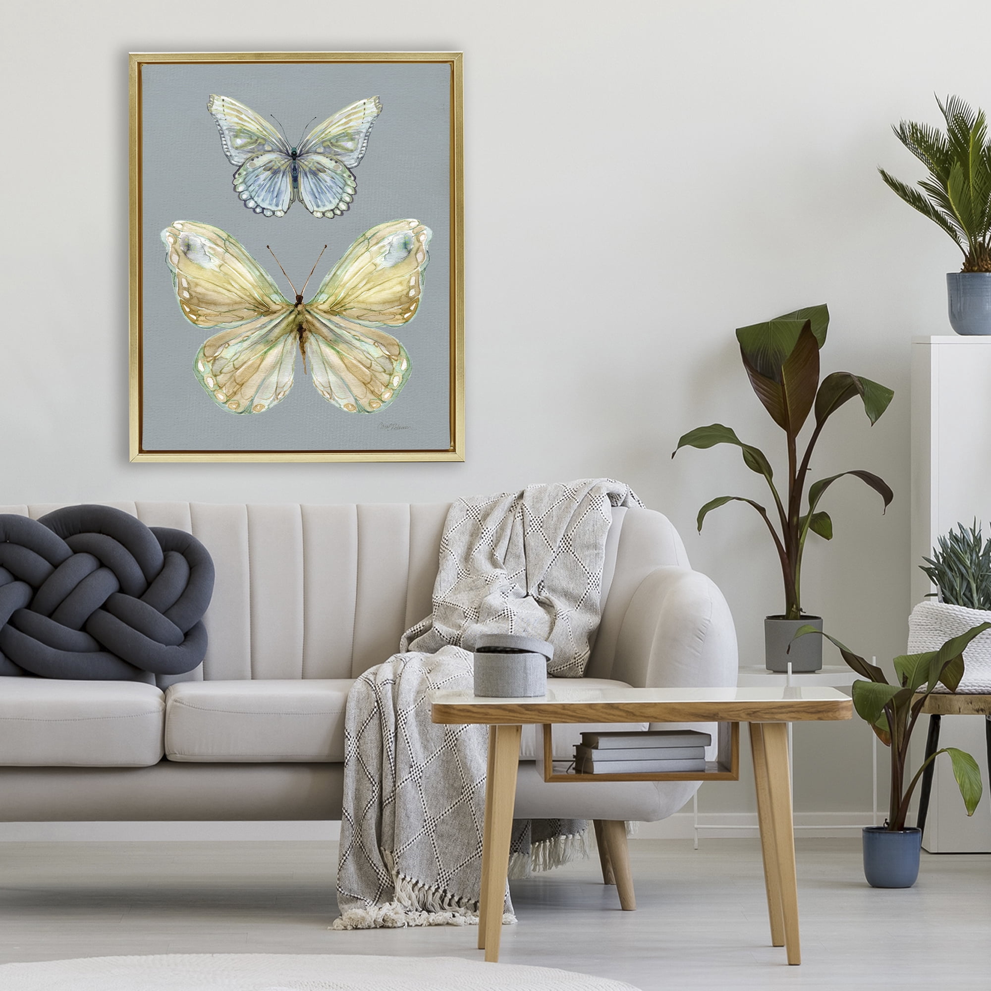 Stupell Industries Delicate Butterflies on Slate Gold Framed Floater Canvas Wall Art, design by Carol Robinson