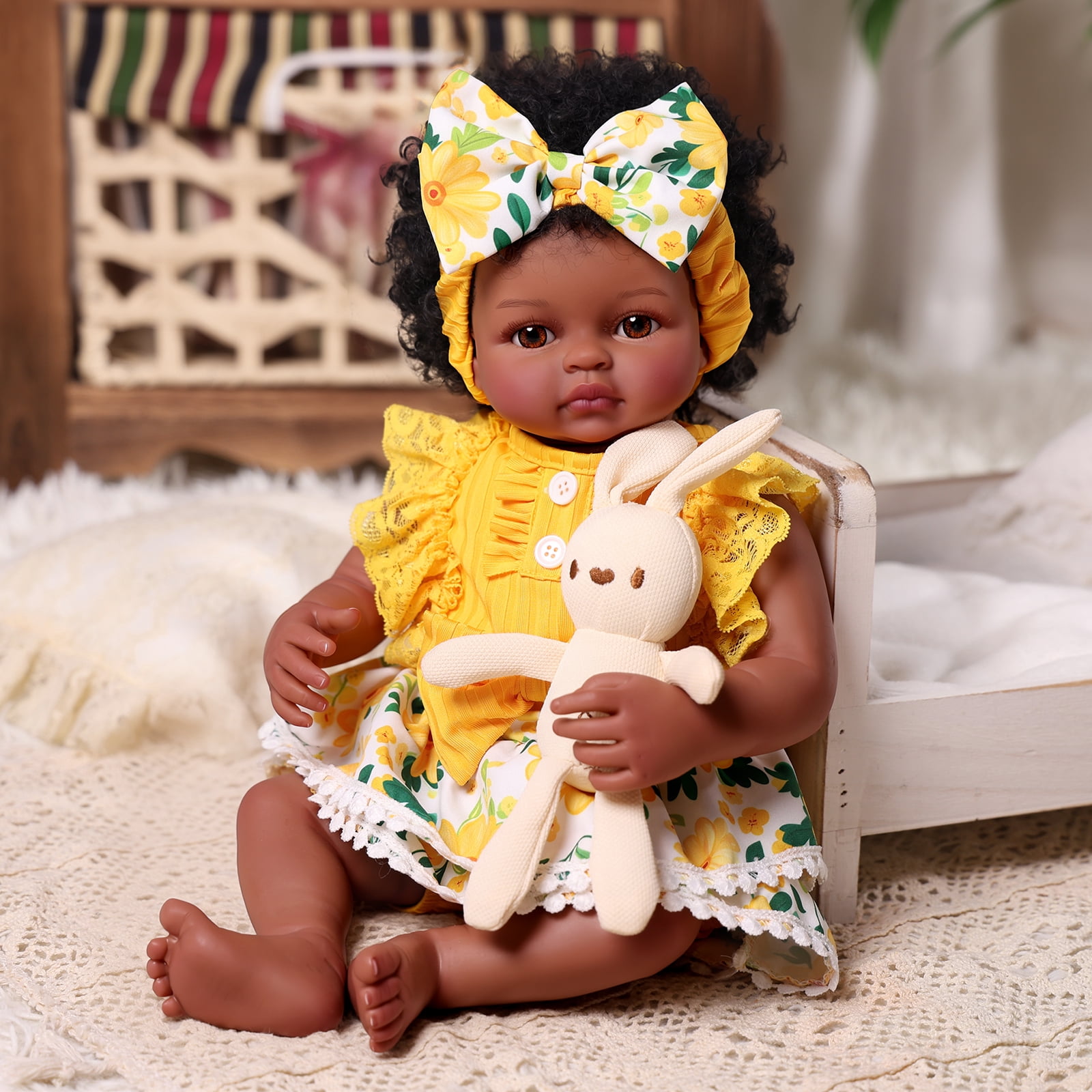 RSG Lifelike Reborn Baby Dolls Black Girl- 17 Inch Soft Body - Handmade Real Life Baby Dolls with Clothes and Toy Gift for Kids Age 3+