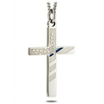Women's Stainless Steel Flag Cross with Thin Blue Line Necklace Inscribed with Proverbs 30:5 Bible Verse - Christian Jewelry by Shields of Strength