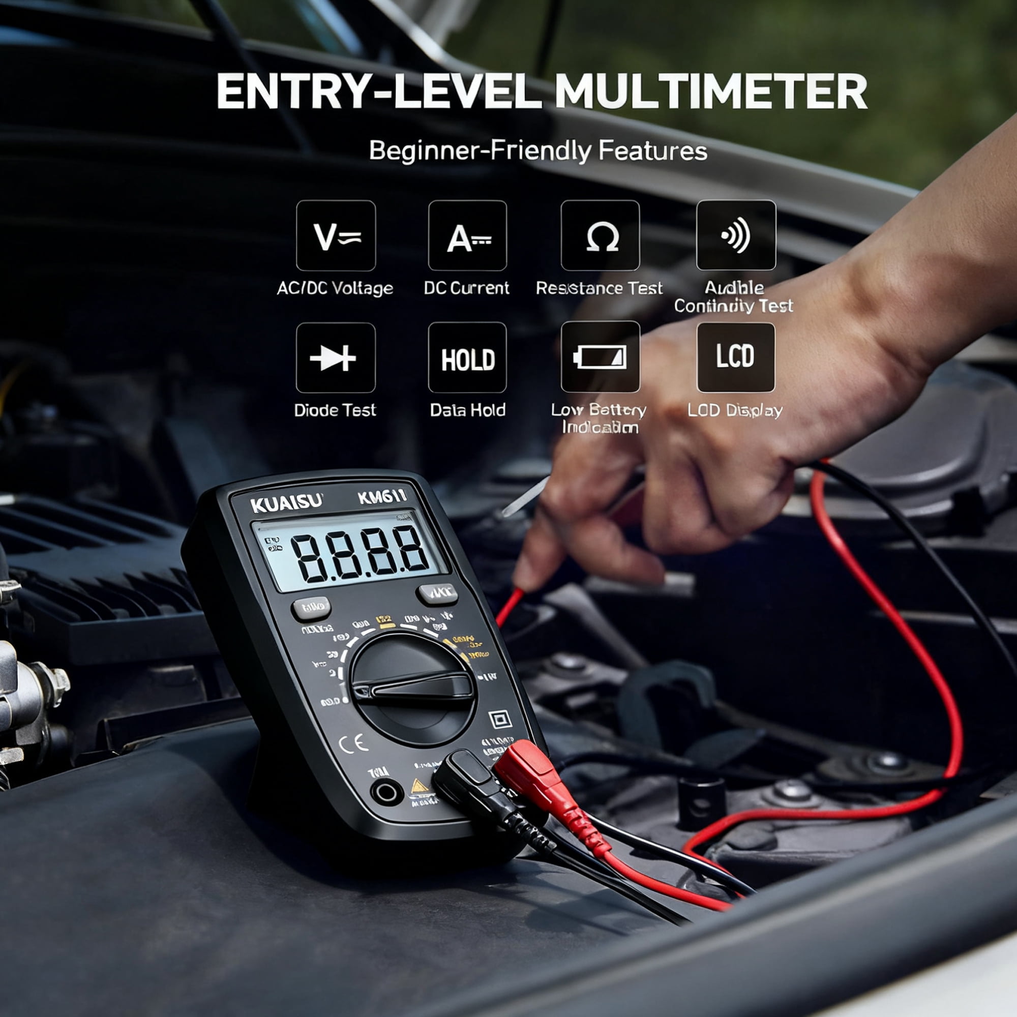 Kuaiqu KM61B Digital Multimeter True RMS 10A DC/AC Current 600V DC/AC Voltage NCV Continuity Diode  Backlit Flashlight Audible/Visual Alarm Auto Power-off Meter Electrical
