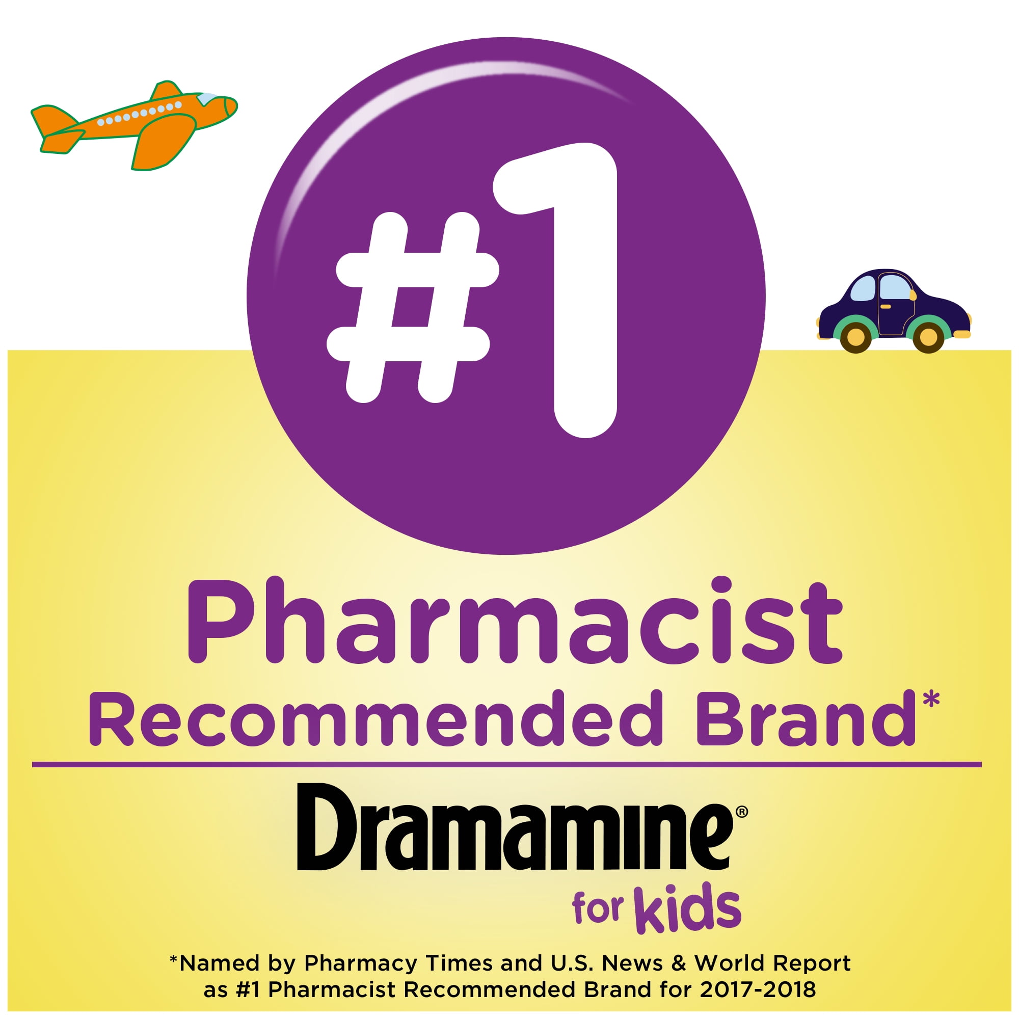 Dramamine Chewable Motion Sickness Relief For Kids Grape 8 Count Walmart Com Walmart Com