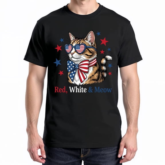 Red White and Meow Shirt T-Shirt – Patriotic Cats – Celebrate USA 250th Anniversary