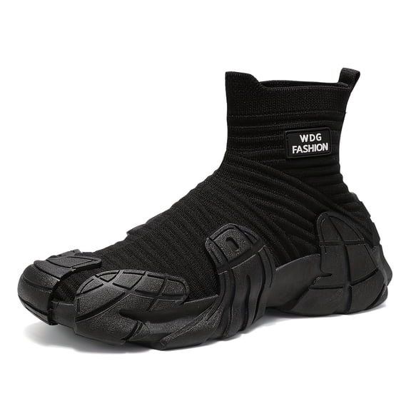 Men'S Slip-On Sock Sneakers - Breathable Fabric Upper, Non-Slip PVC Sole, Round Toe Casual Hiking Shoes for All Seasons, Black with White Stripe Detail, Comfortable Outdoor Footwea