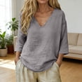 thumbnail image 2 of Trendfront Womens T Shirts 3/4 Sleeve V Neck Plain Solid Color Tee Slouchy Summer Relaxed Fit Basic Lounge Soft Comfy Fashion Outerwear Tops, 2 of 5