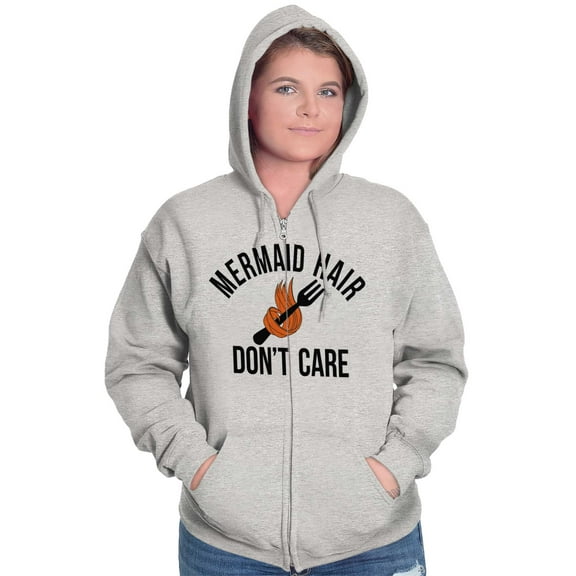 Mermaid Hair Don't Care Beach Lover Womens Plus Size Graphic Zipper Hoodie Brisco Brands 2X
