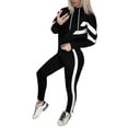 thumbnail image 3 of (clearance Sale)MSJUHEG Two Piece Sets Workout Tops Sweatpants Women Long Ladies Casual Fashion Hooded Sleeve Sportswear Block Suit Color Women Suits & Sets Lounge Sets Black L, 3 of 7
