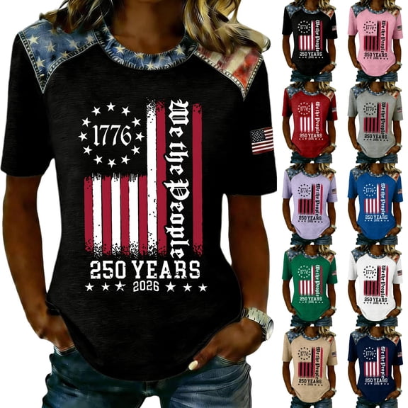 Youpwaven America 250th Anniversary Shirt for Women, USA 250 Years 2026 Patriotic Top, We the People 1776 Graphic Tee, Commemorative United States Birthday Outfits