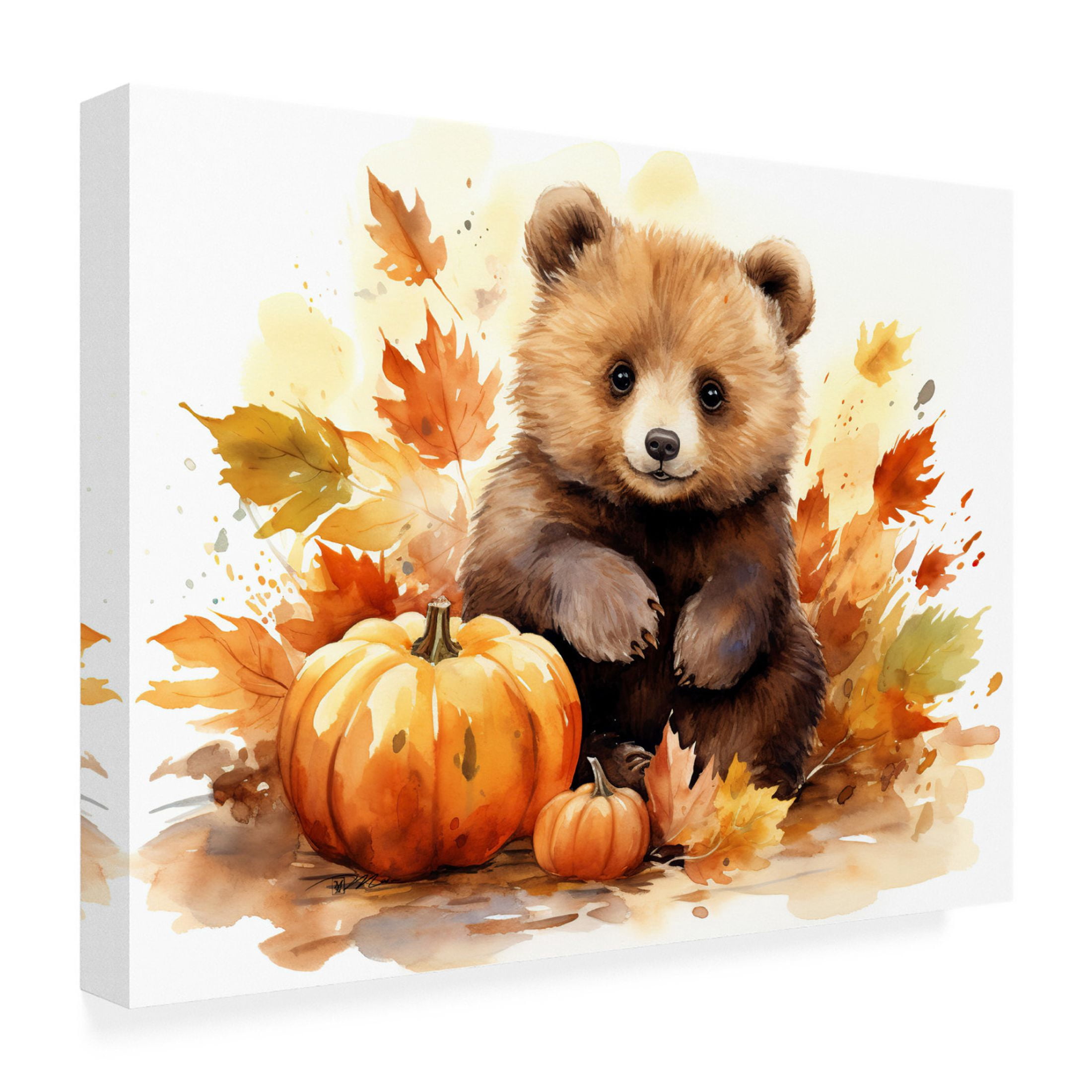 Canvas Wall Art - Momart 'Autumn Cub in the Leaves' Wall Art for Living Room, Bedroom, or Office Décor by Trademark Fine Art - 24 x 18 Inches