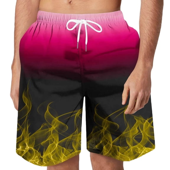 Men'S Board Shorts,Quick-Drying Elastic Waist Beach Shorts,Drawstring Board Shorts Breathable Beachwear,Yellow,S